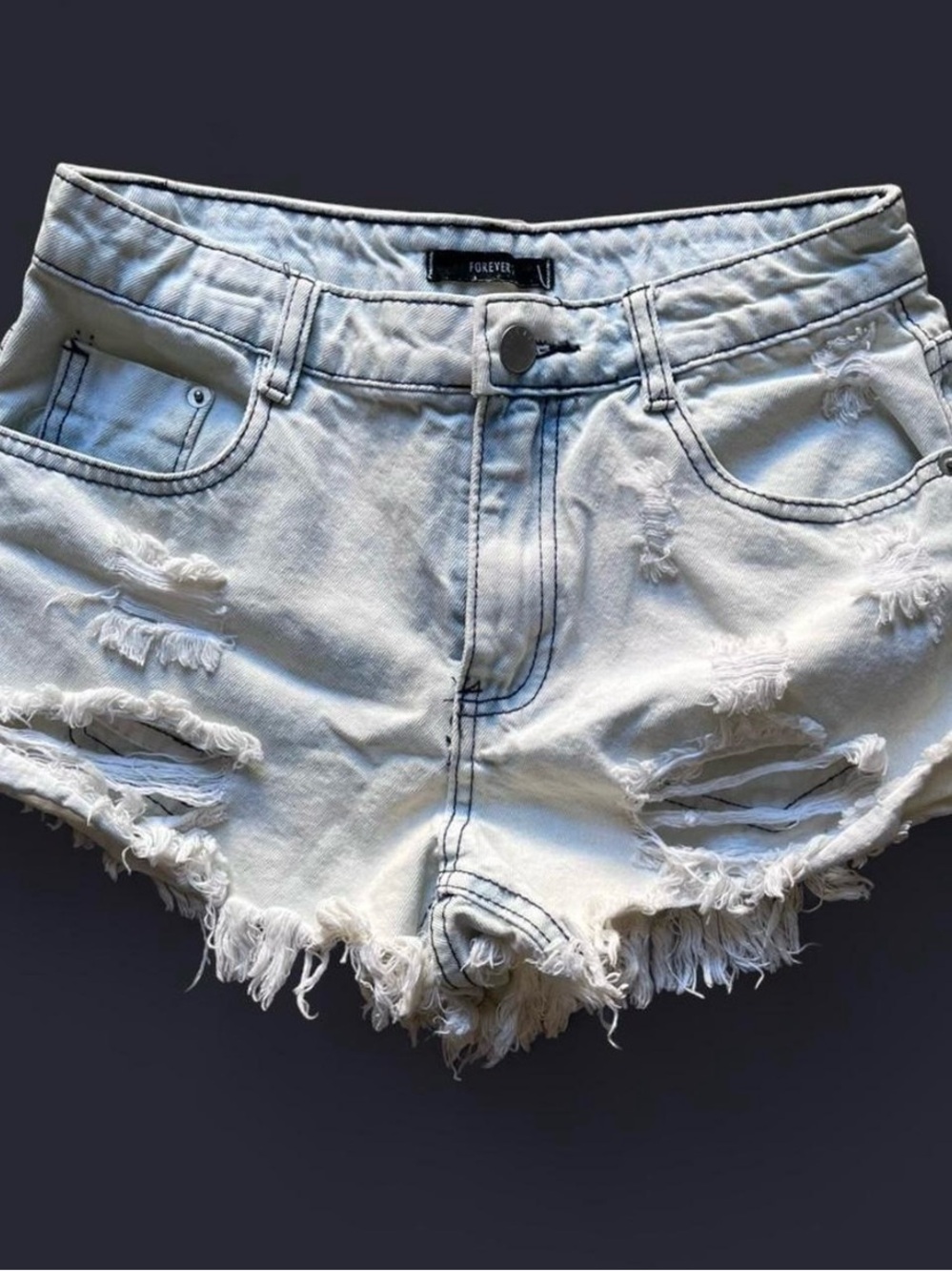 Forever 21 Light White Distressed Denim Cutoff Shorts